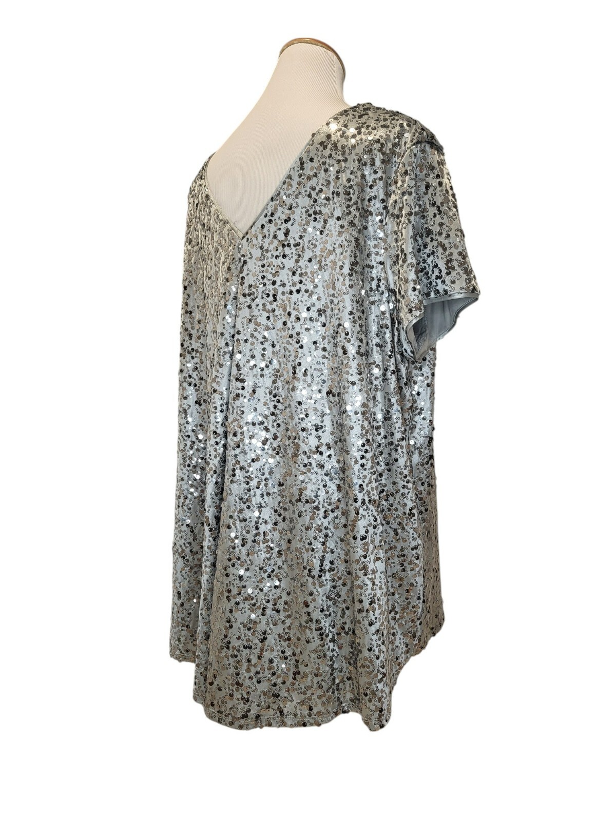 Vintage Roaman&rsquo;s Silver Sequin Sparkle Disco Glitter Glam Blouse Top Shirt 22W