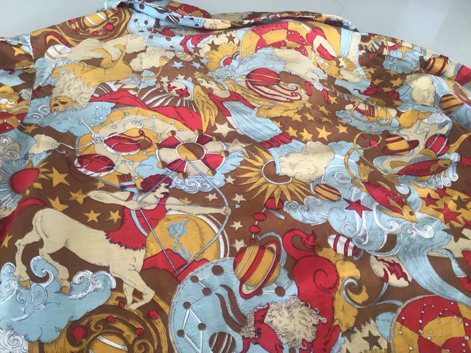 Vintage 1960s 70s Pop Art Astrology Horoscope Cartoon Print Cotton Shirt Blouse