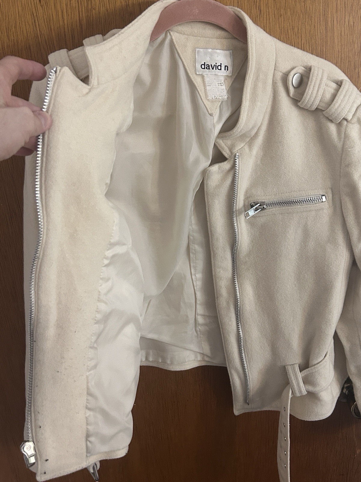Vintage David N Moto Style Jacket wool Cashmere cream zip-up Romania Italy 80s