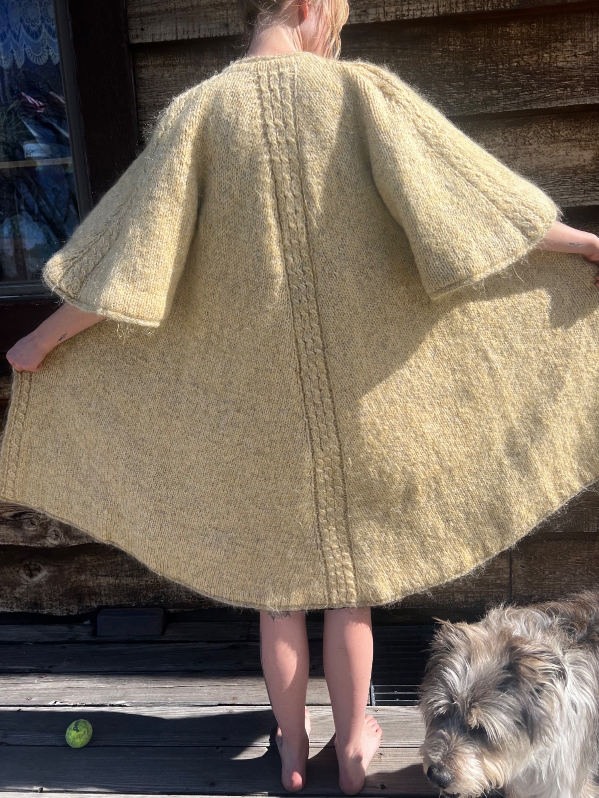 Vintage hand knitted opera/swing coat with bell sleeves, approximately medium