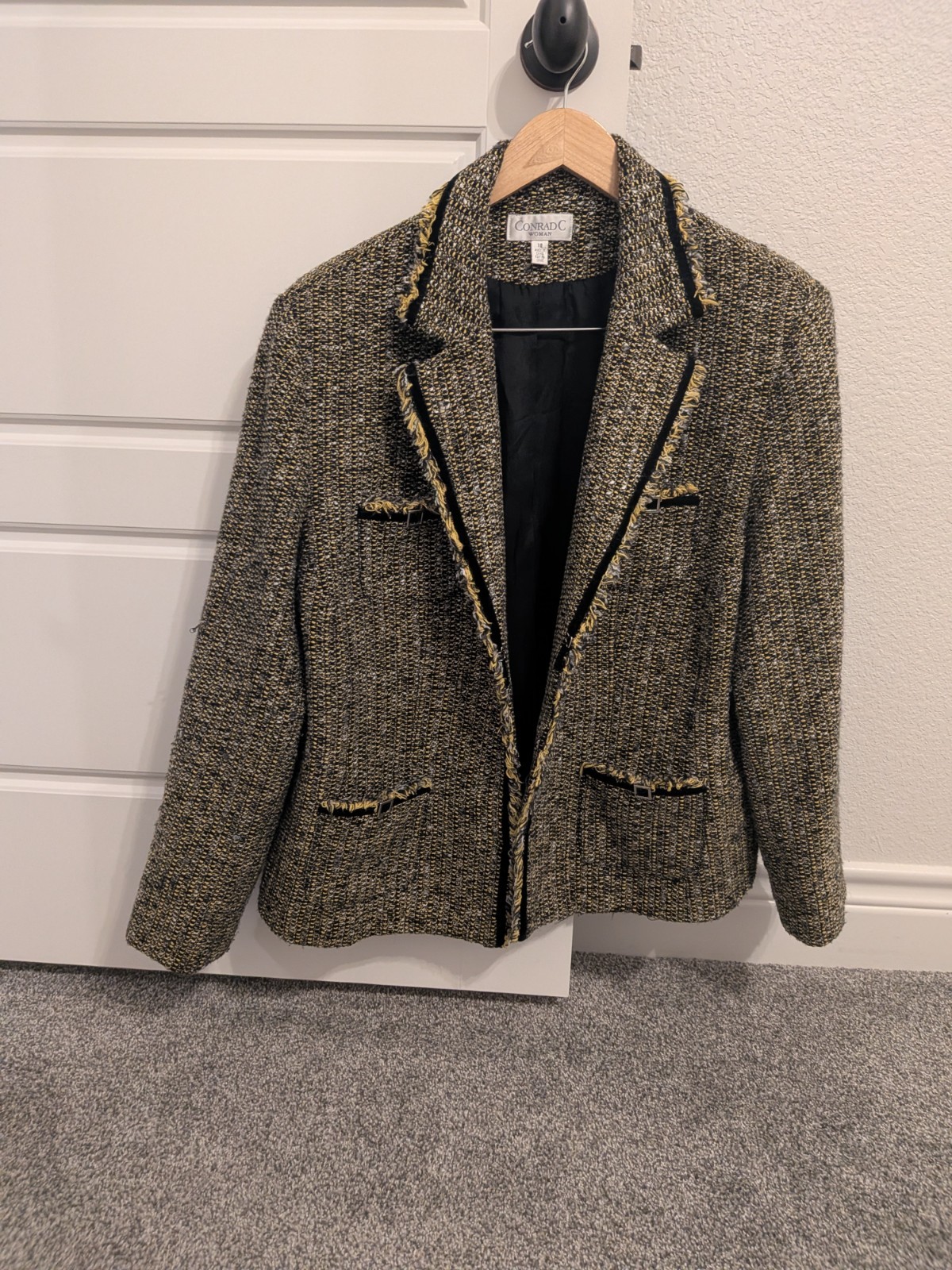 90s Vintage « Clueless » Conrad C Tweed Fringe Blazer Jacket – Size 1XW / 18W