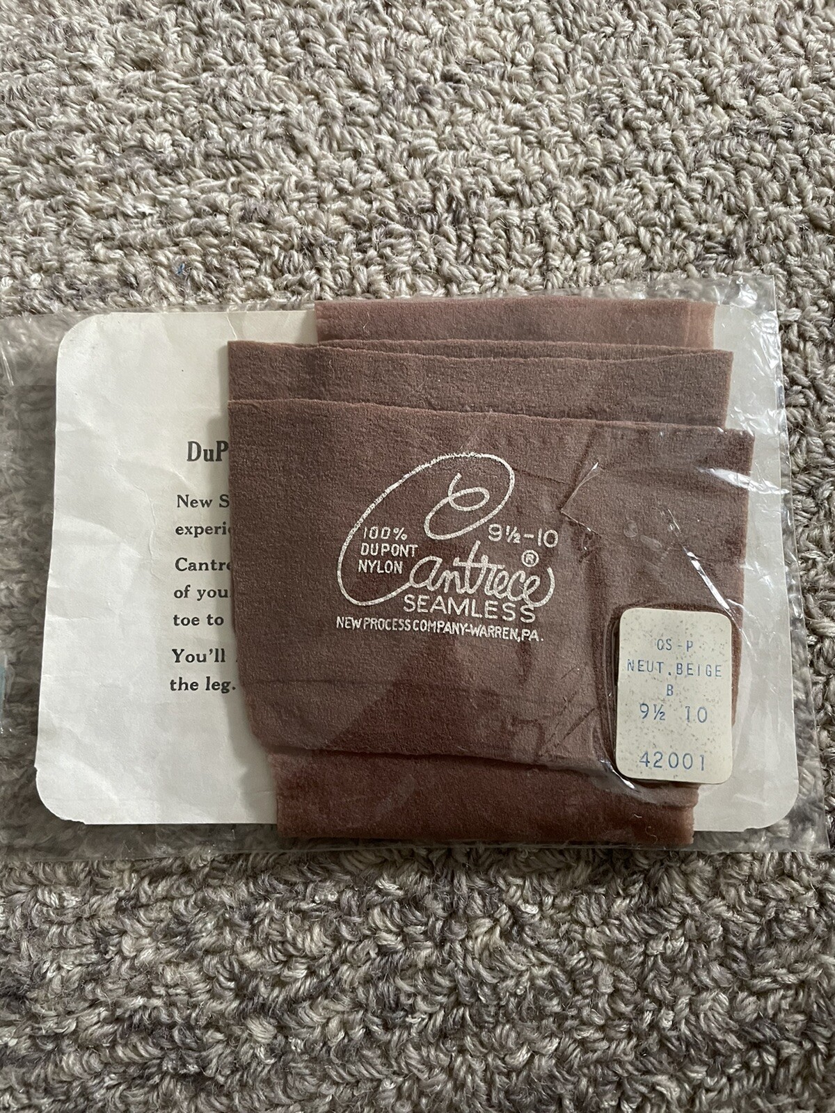 1 Pair Vintage Cantrece 9 1/2-10 Neutral Beige Mesh garter stockings