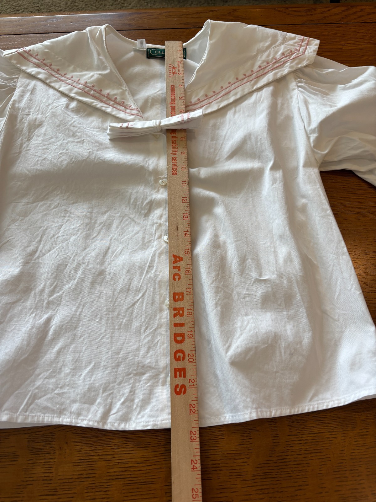 Vintage Cullinane White Cotton Nautical Womens Blouse Size 8 Button Down w/ Bow