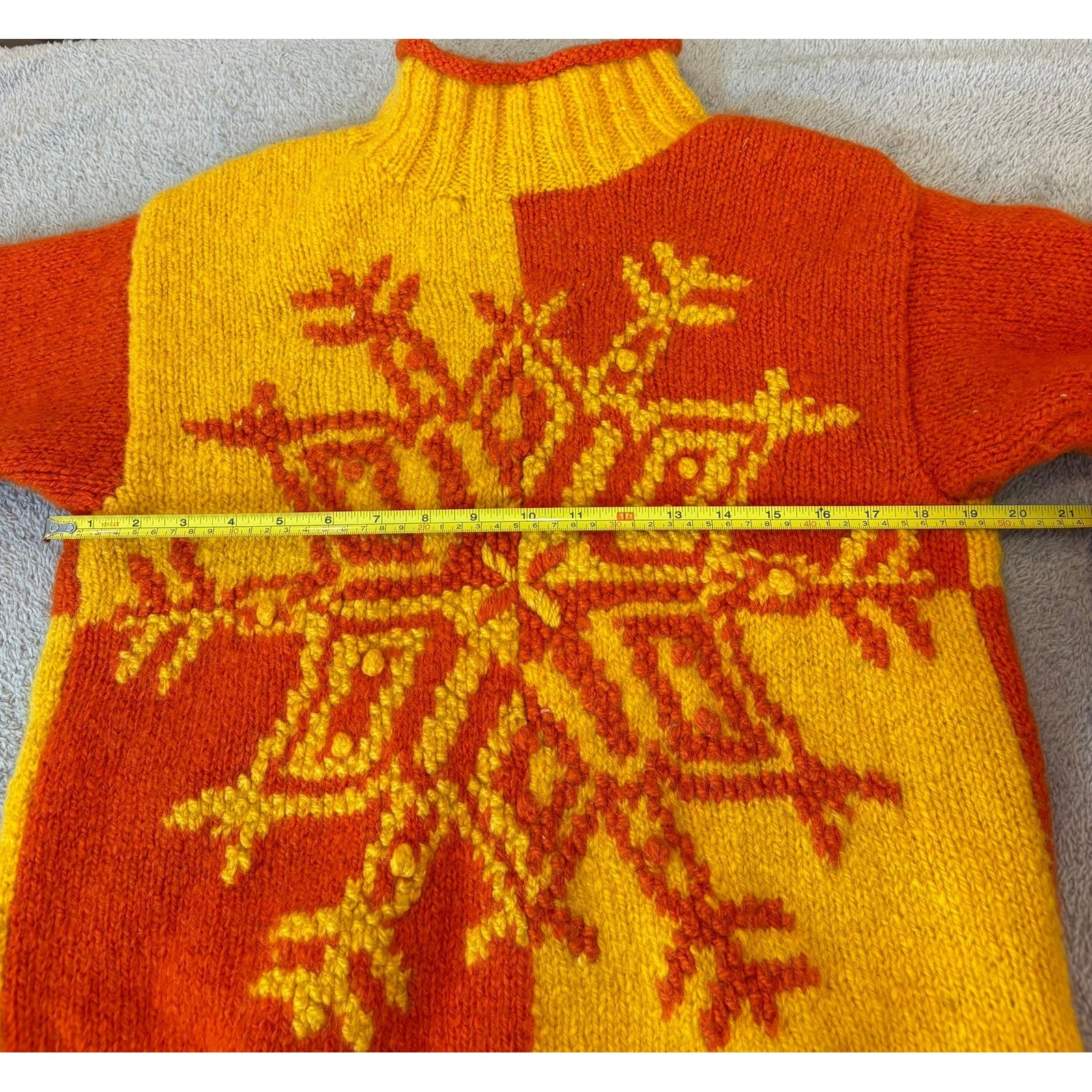 Express Tricot Vintage Snowflake Colorblock Pullover S Orange Yellow Hong Kong