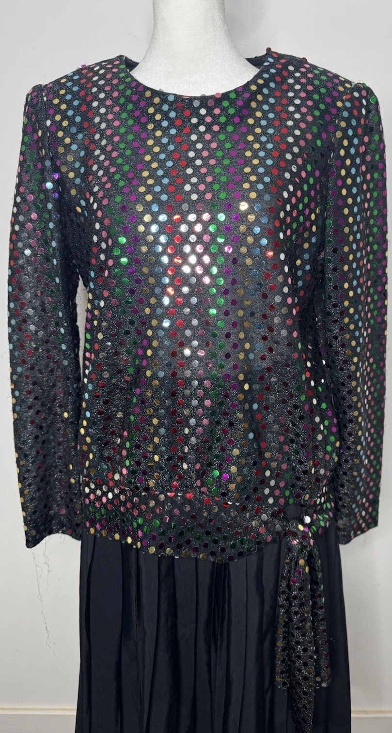 Vintage Another Thyme Shirt Large Sequin Mirror Colorful Party Club Disco Knot