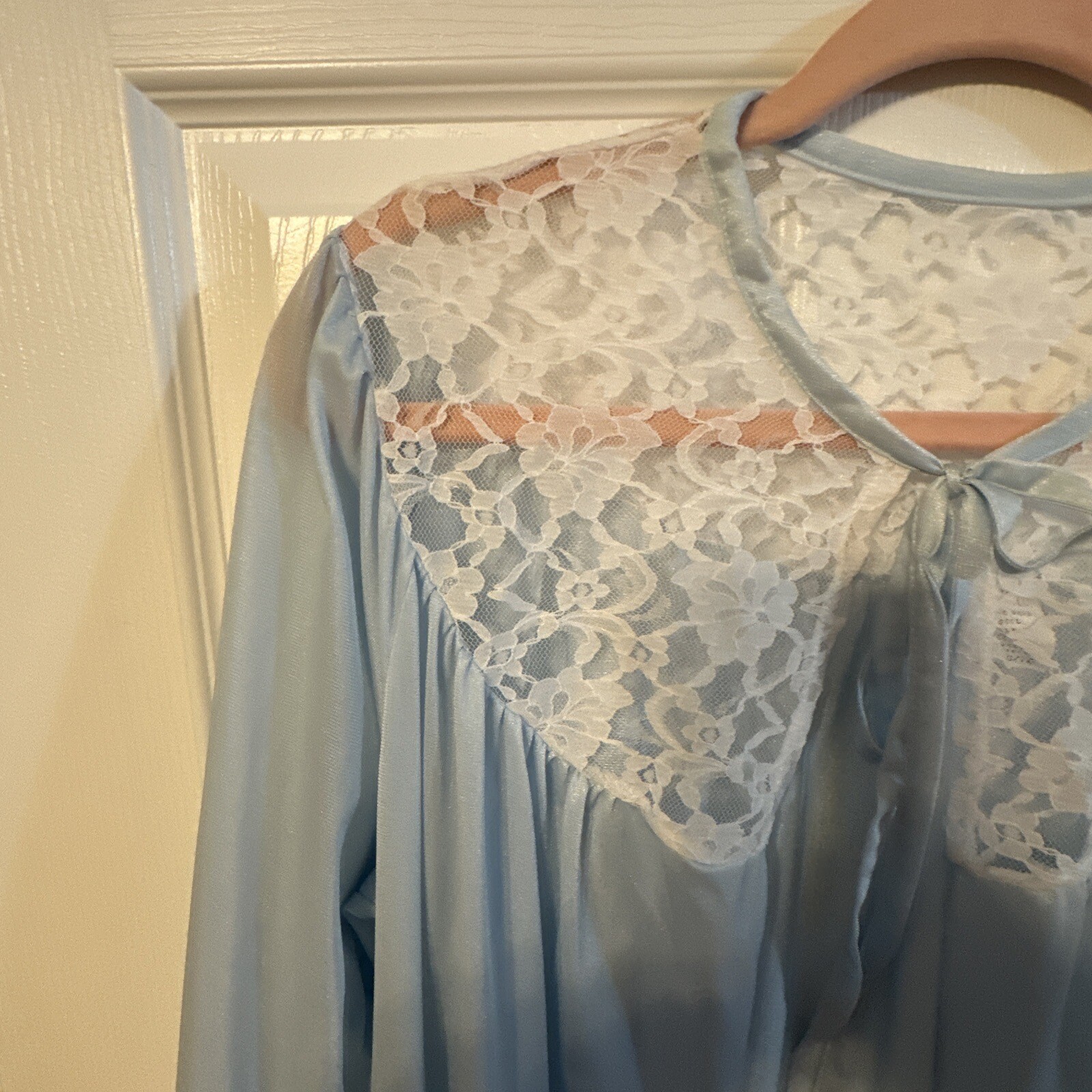 Vtg Blue Peignoir Open Front Embroidered Ruffle Lace Sz 8/16 Romantic Valentine