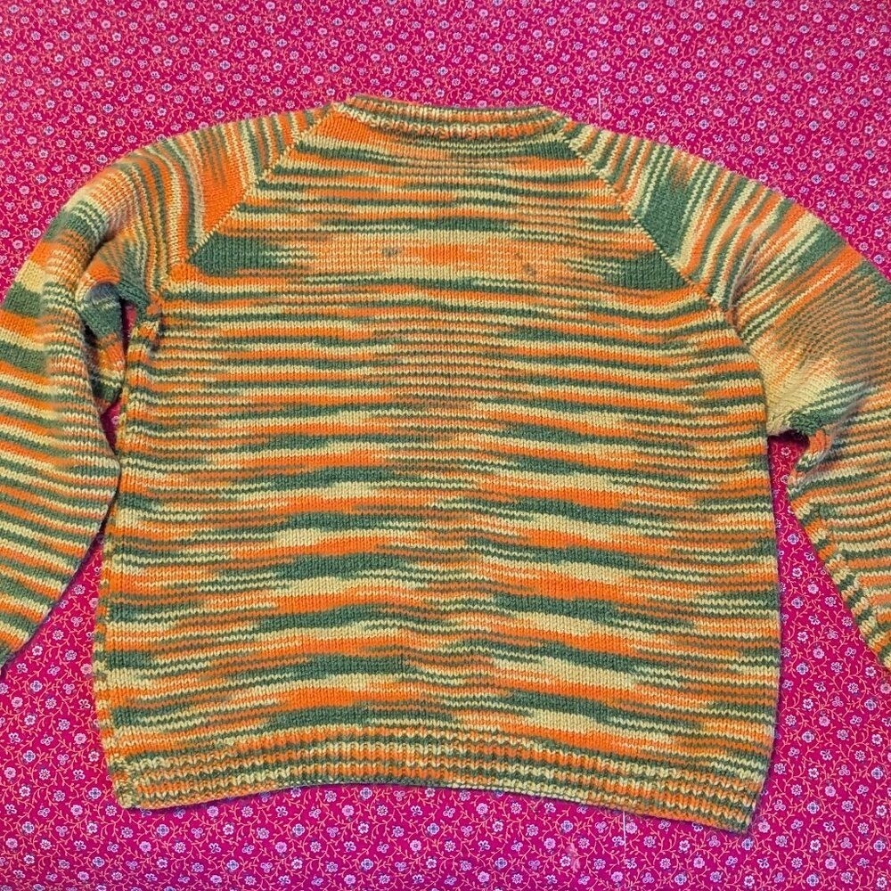 VTG Variegated Knit Sweater Eclectic Grandpa Striped Raglan Pullover Boho XL