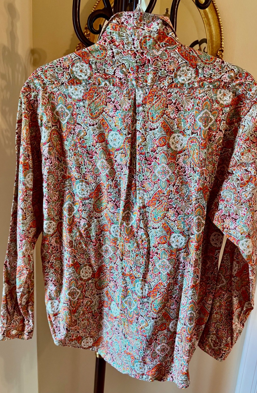 CACHAREL LA CHEMISERIE France Vtg &rsquo;70s Floral/Paisley Long Slv Cotton Blouse S/M
