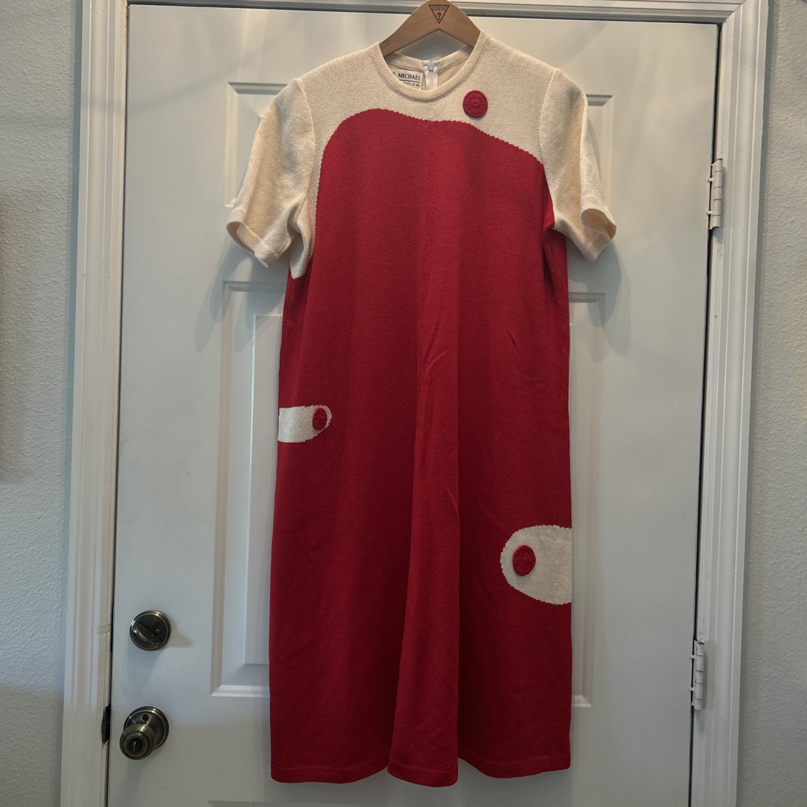 Vintage The Michael Collection Red White Knit Dress XL