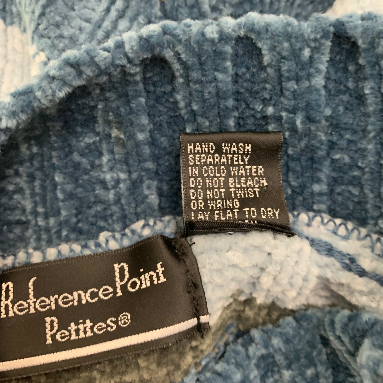 Vintage Sweater Size PS Chenille Reference Point Blue Striped Mock Neck Pullover