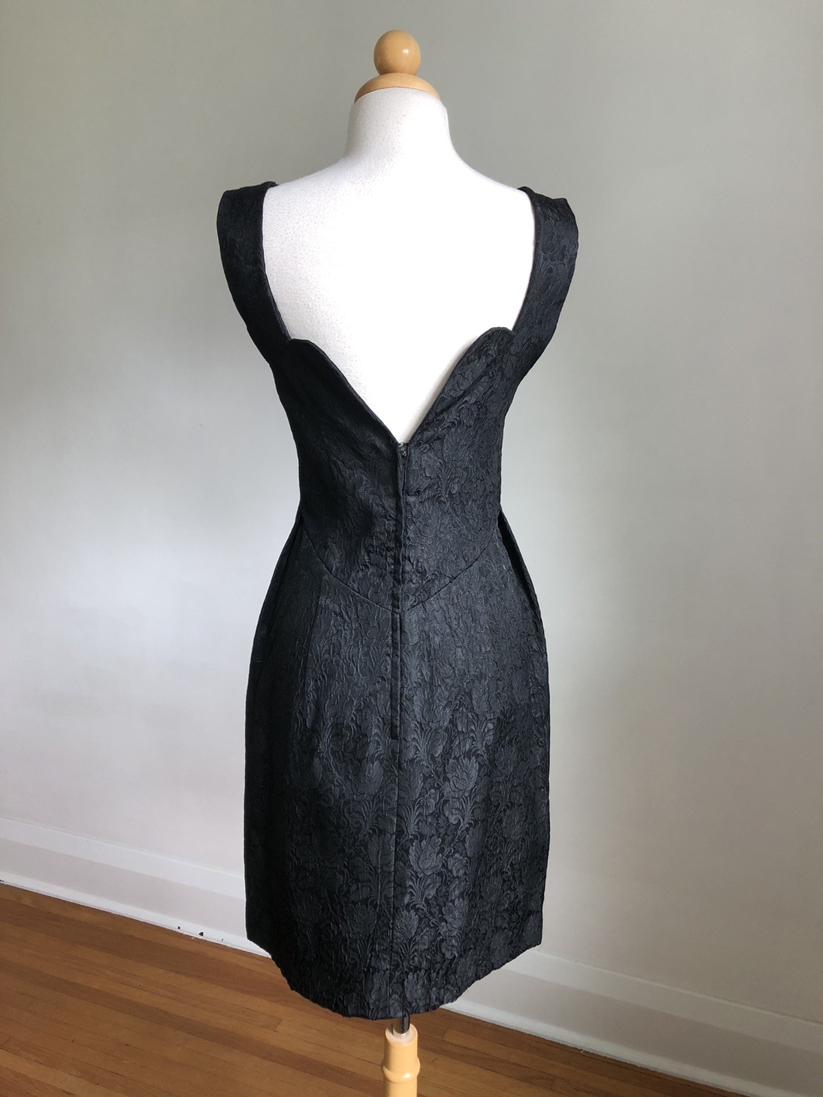 STUNNING VTG 60s VOGUE Couturier Design Black Brocade Sheath Handmade Dress XS/S