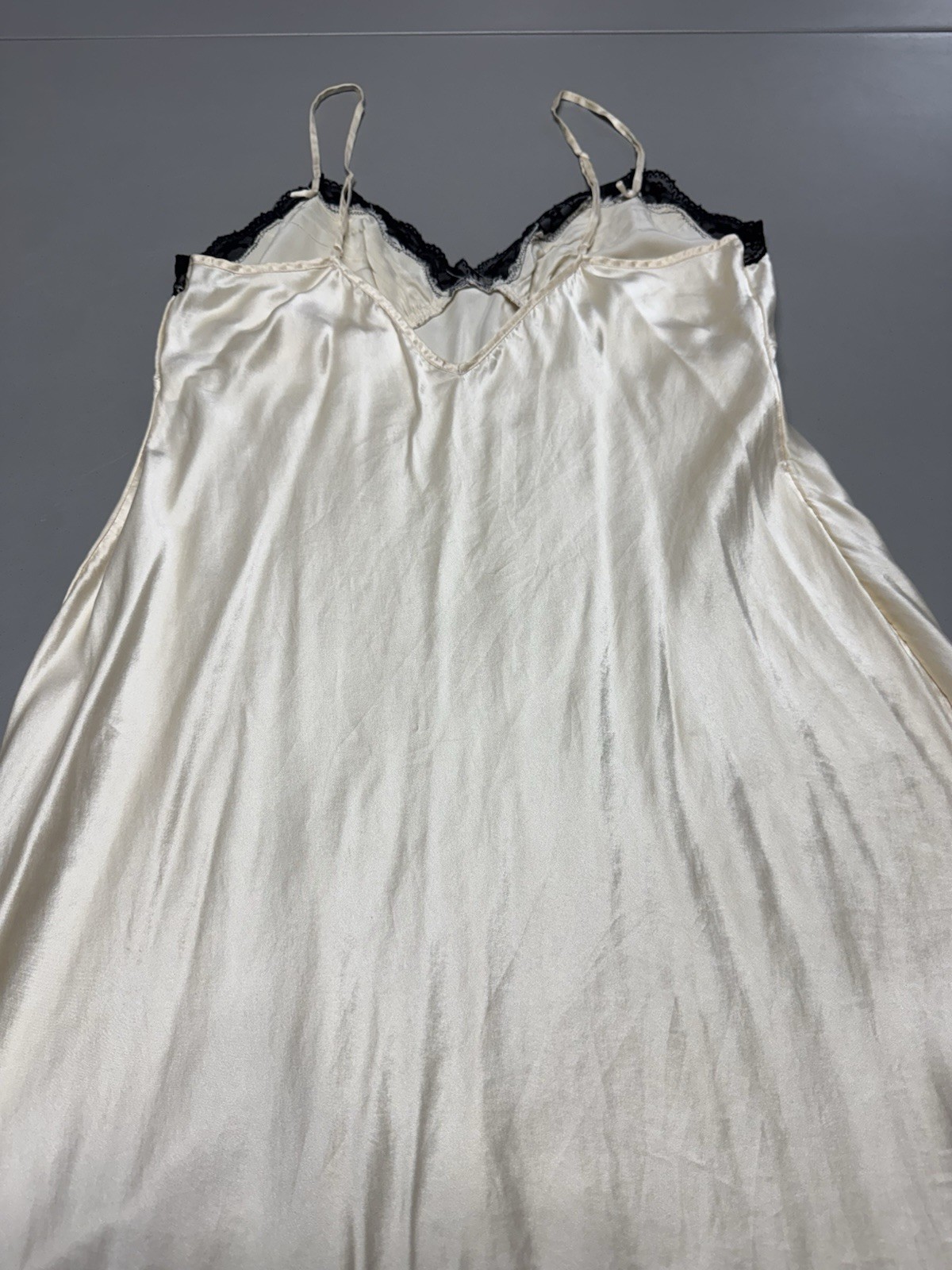 Y2K Valerie Stevens Sz L Ivory Lace Silk Maxi Nightgown Slip Dress Fairy Sexy