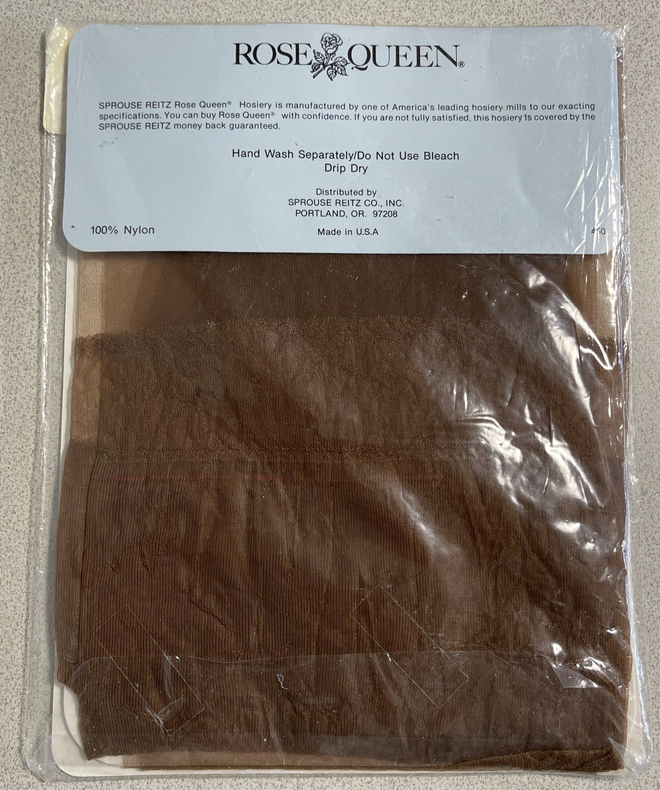 Vintage ROSE QUEEN Sheer Suntan Stockings (1 Pair) Full Fashioned Sz 9.5 – 10