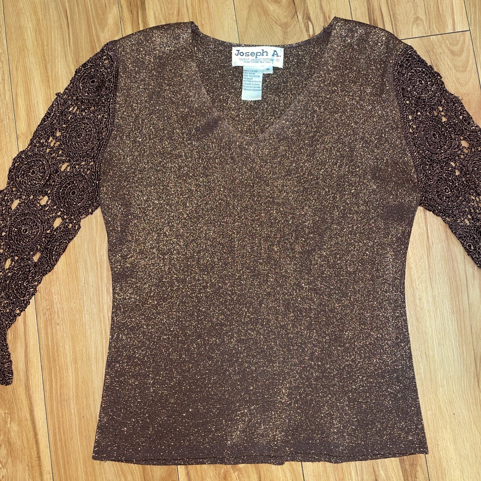 RARE- Vtg Brown & Copper Boho Crochet Top & Cardigan Sizes S/M (Joseph A.)