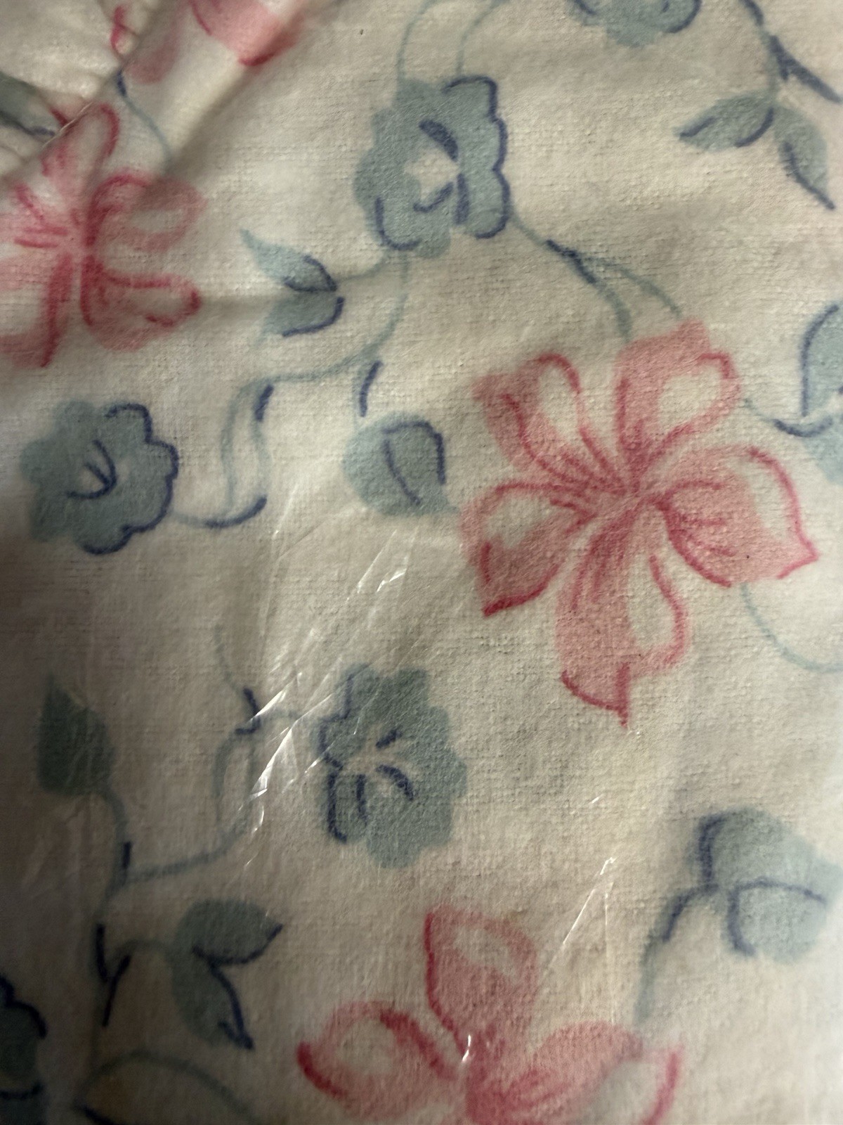 Vtg 90s Cottagecore Flannel Nightgown Floral Pink Blue USA L NOS Simply Basic