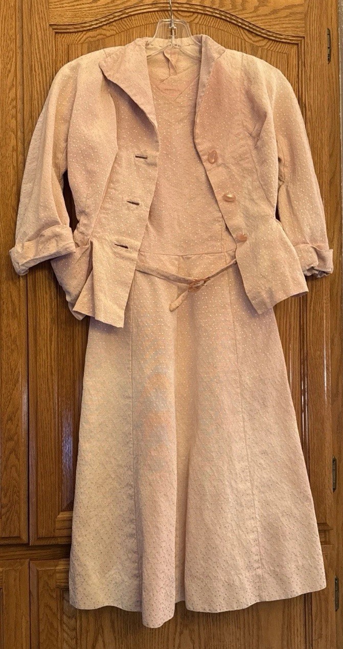 Vintage 50s Pink Handmade Suit Dress Set with Matching Jacket Bolero Size XS