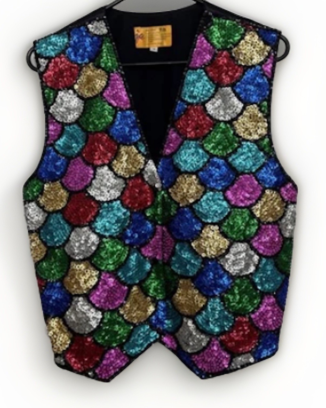 Vtg 80&rsquo;s Sequin Tuxedo Halloween Vest M Colorful Party Wear Mosaic Costume Band