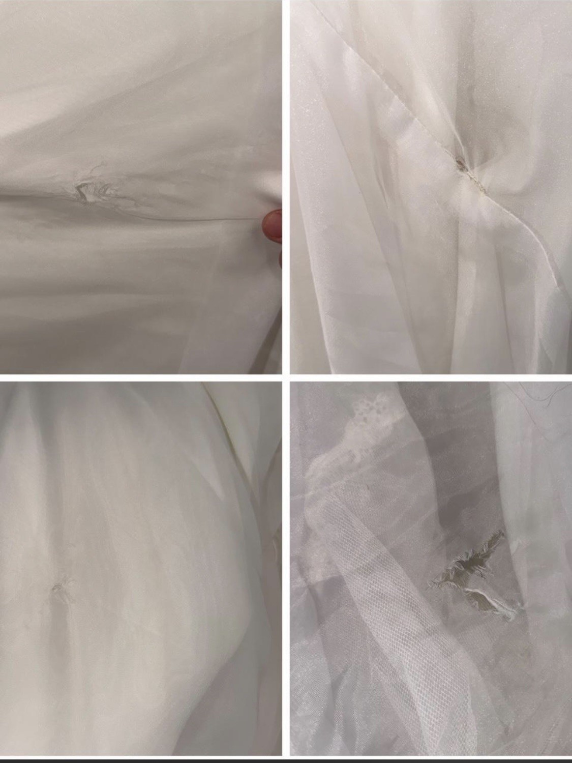 Vintage 1970s ILGWU Union Made Off-White Wedding Dress Pearl Applique Train