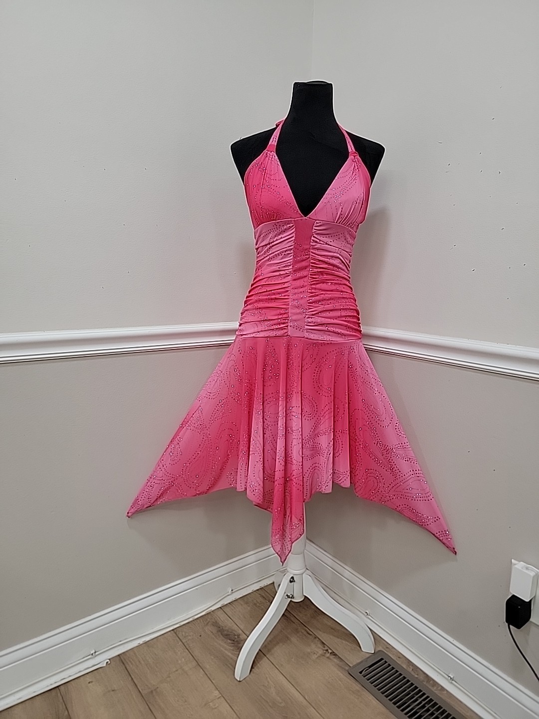 Y2K Taboo Pink Ombre Glitter Dress Asymmetrical Hem Halter Midi VTG 2000s Medium