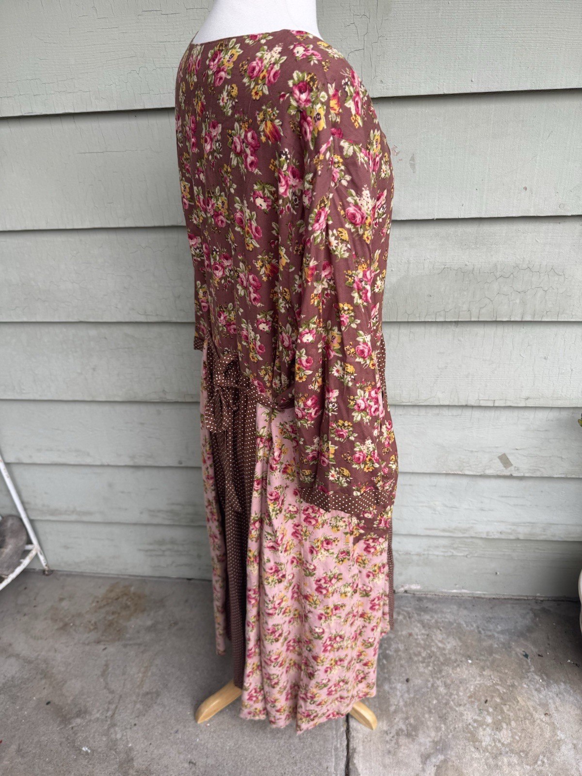 Vtg 90’s April Cornell Patchwork Cottagecore Grunge Dress Pink Brown Floral XXL