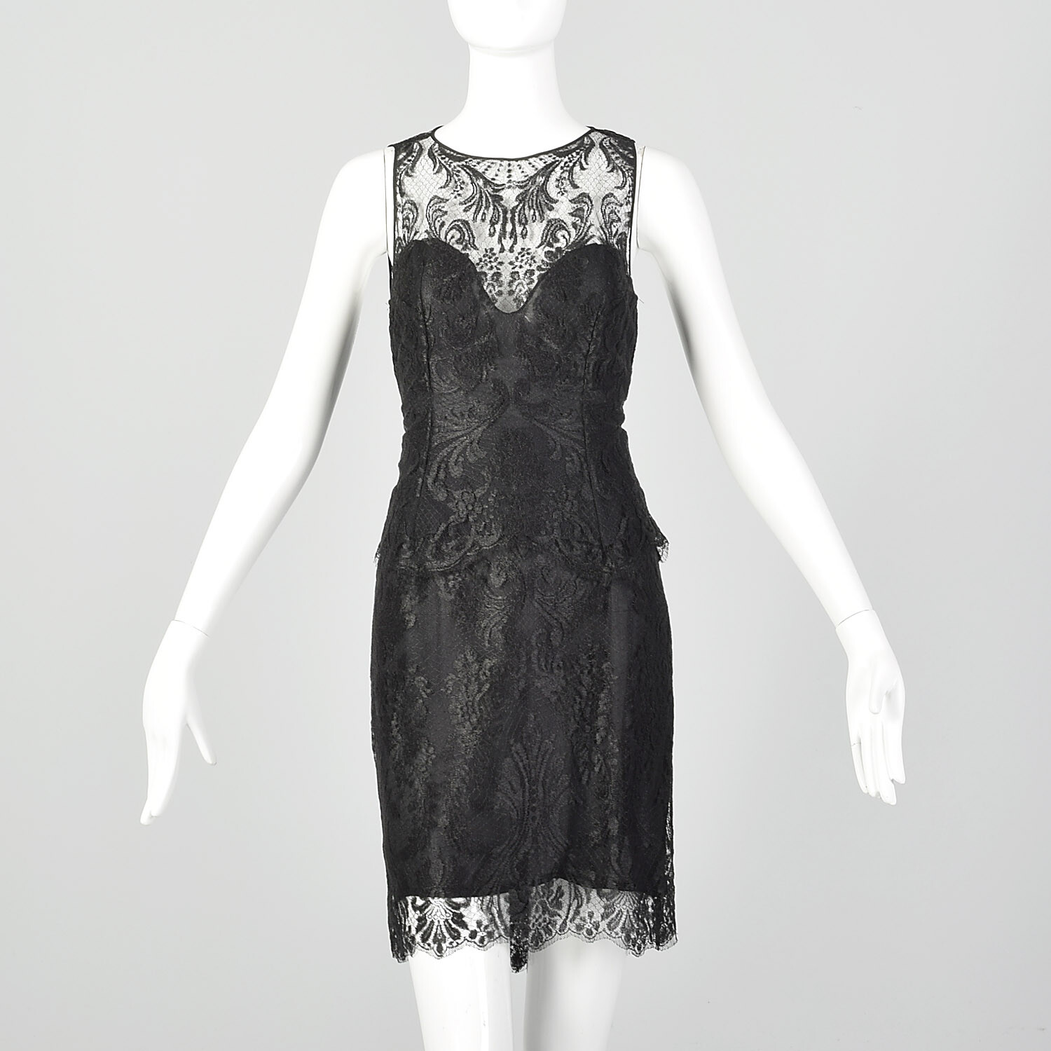 XS Pamela Dennis Black Sheer Lace Dress Set Matching Mini Skirt Top Outfit VTG