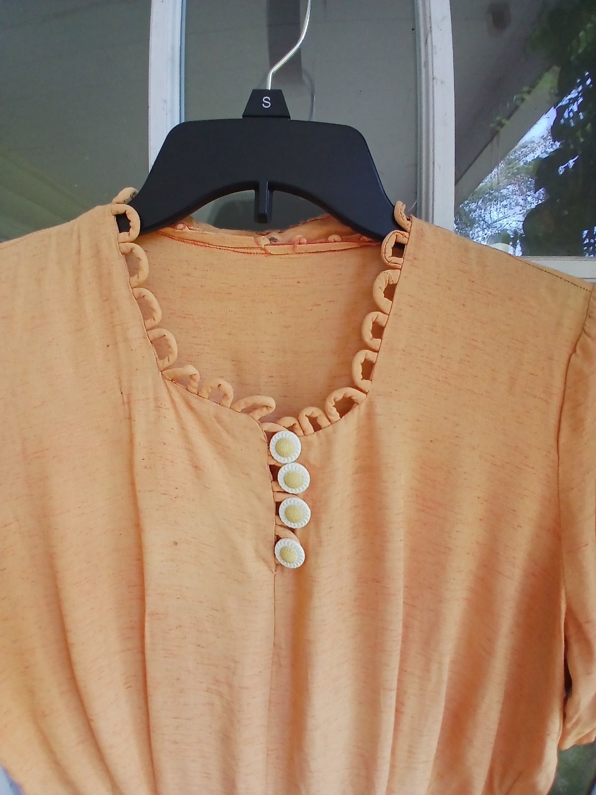 1930s 1940s Peach Dress with Daisy Buttons