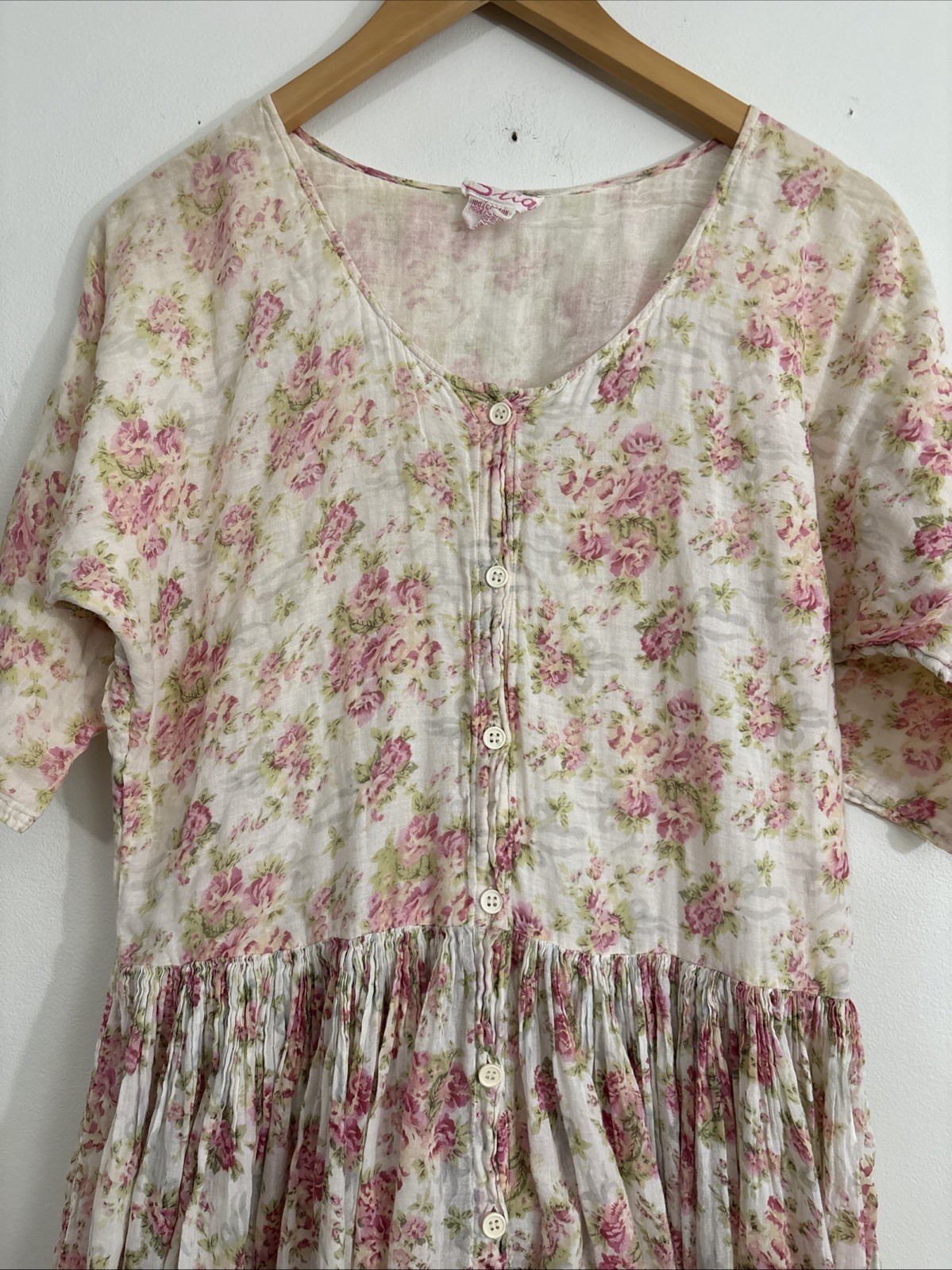 Vintage Sita Cotton Floral Maxi Dress Medium Cottagecore Boho Button Front