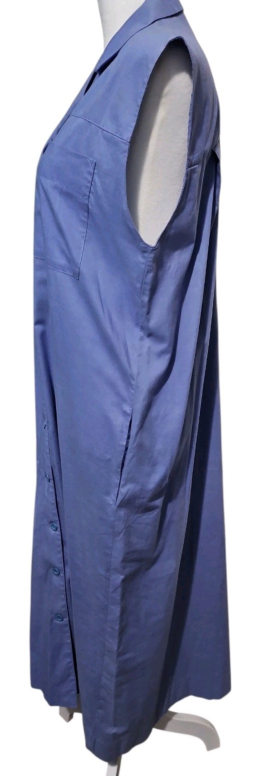 VTG Laura Ashley Sz 12 Blue Cotton Shirt Dress Midi Button Front Minimalist