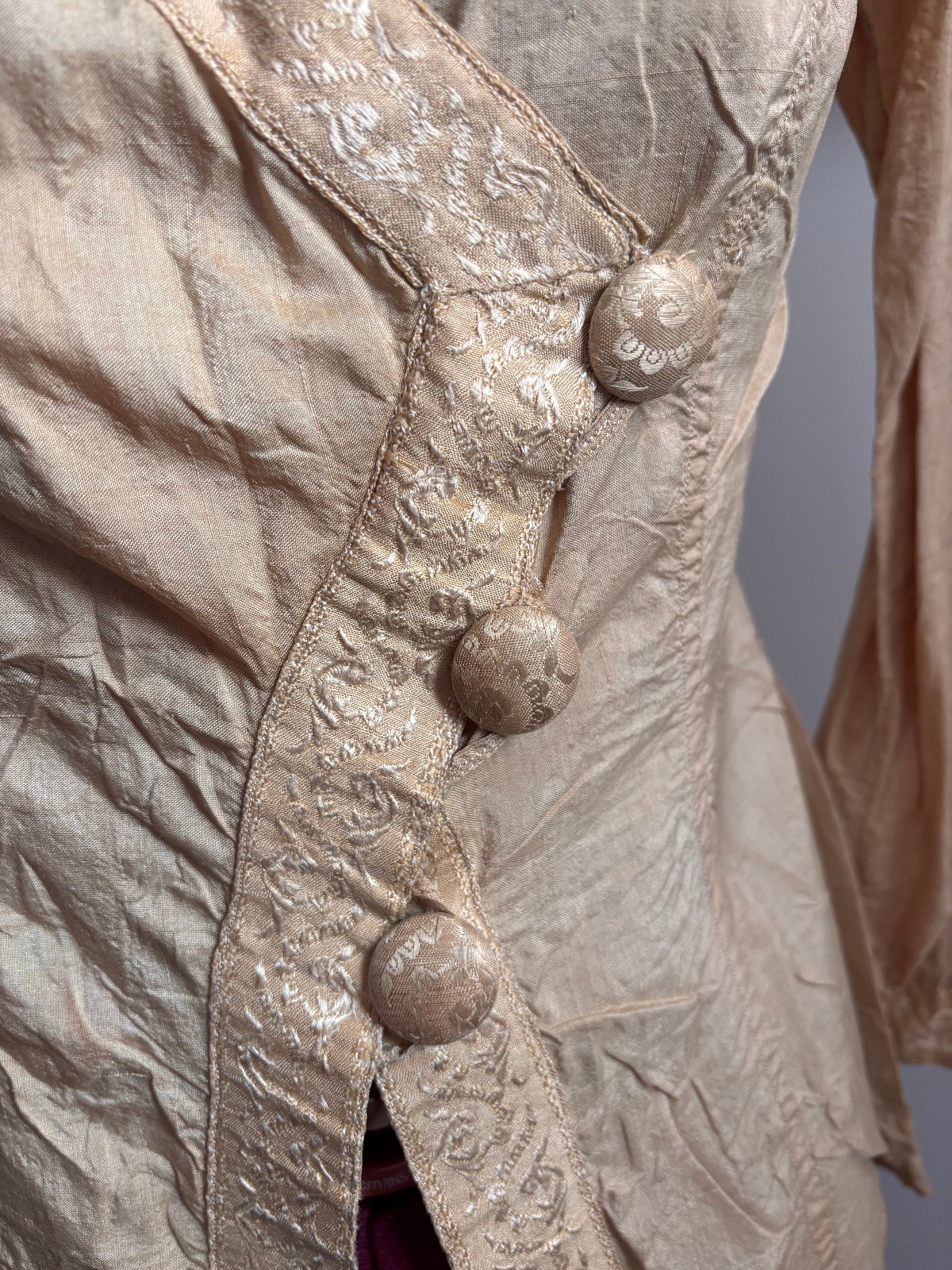 Antique Edwardian Silk Bodice Jacket Ivory Brocade Trim 1900 Victorian Renfaire