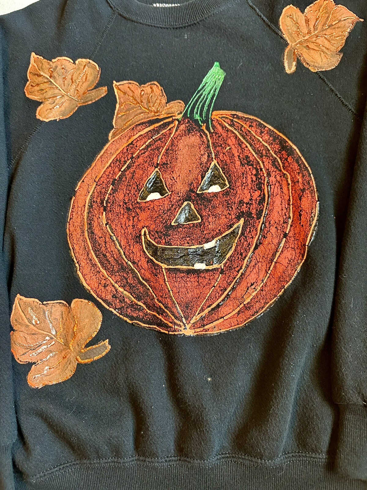 Vintage Jack O Lantern Sweatshirt Halloween Pumpkins Large Hand Painted Kitschy