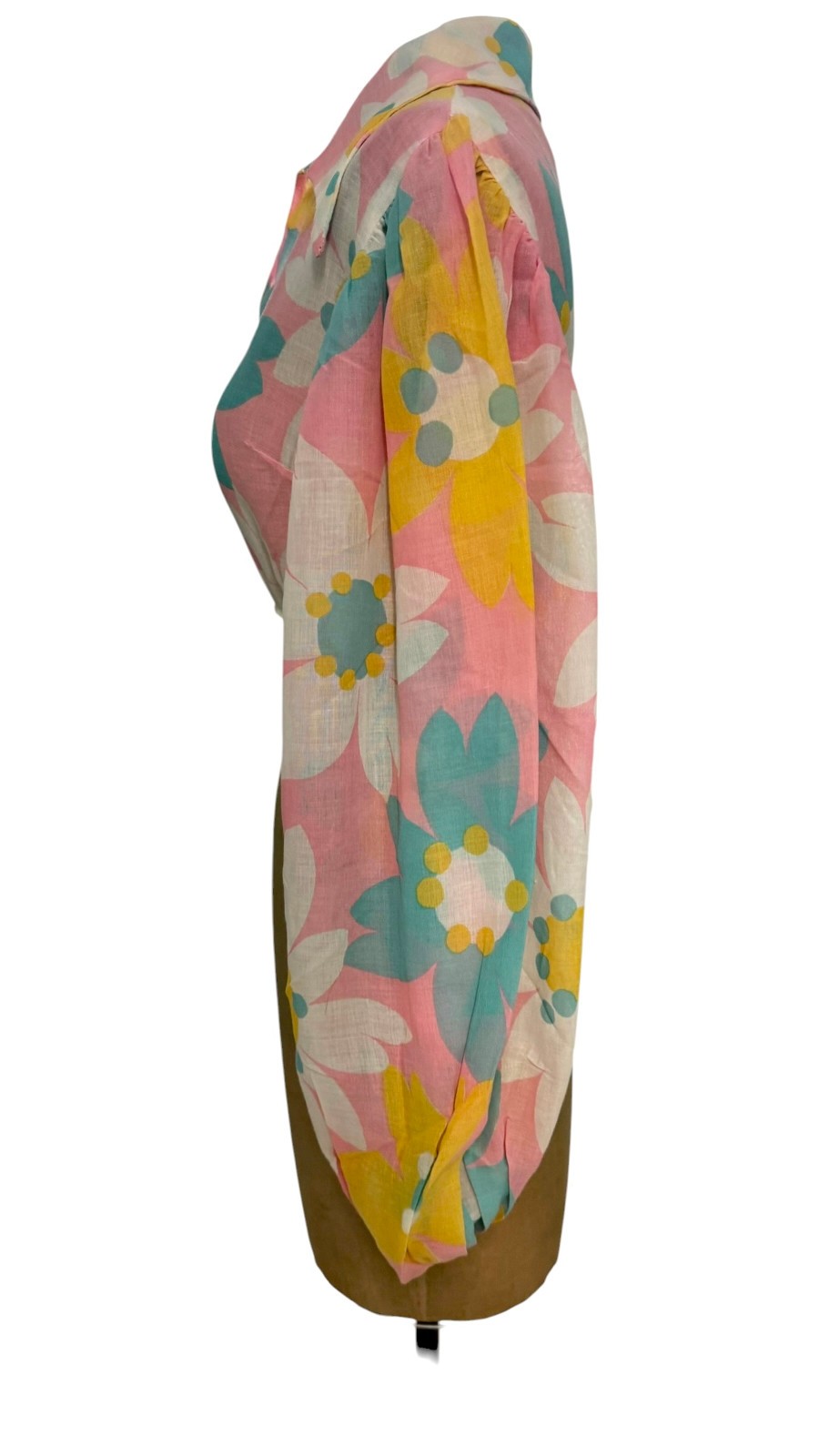 Vintage 70s Dagger Collar Flower Power Crop Top Puffy Sleeves Small