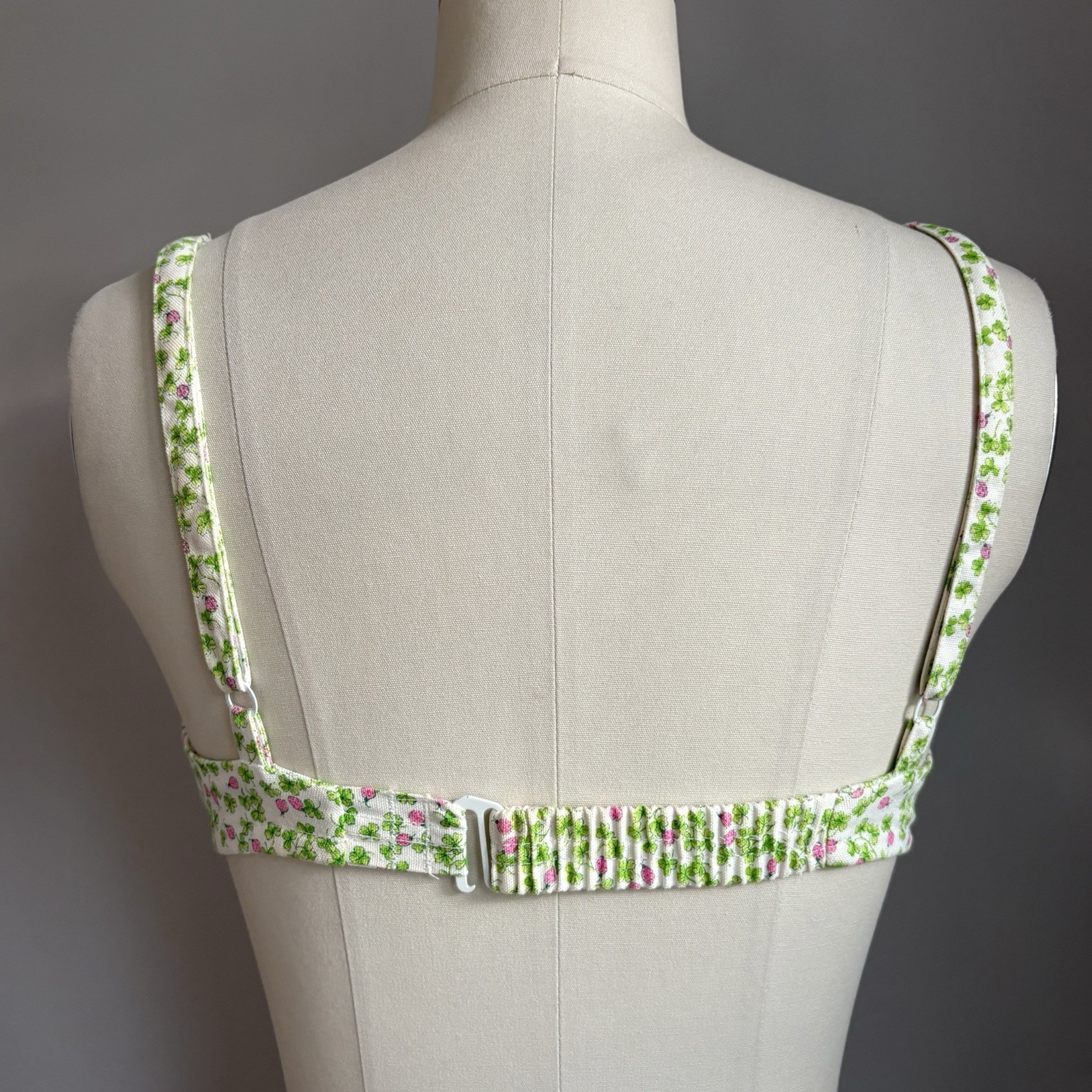 Vintage 1960’s Four Leaf Clover Shamrock & Pink Ladybug Bikini Halter Top XS