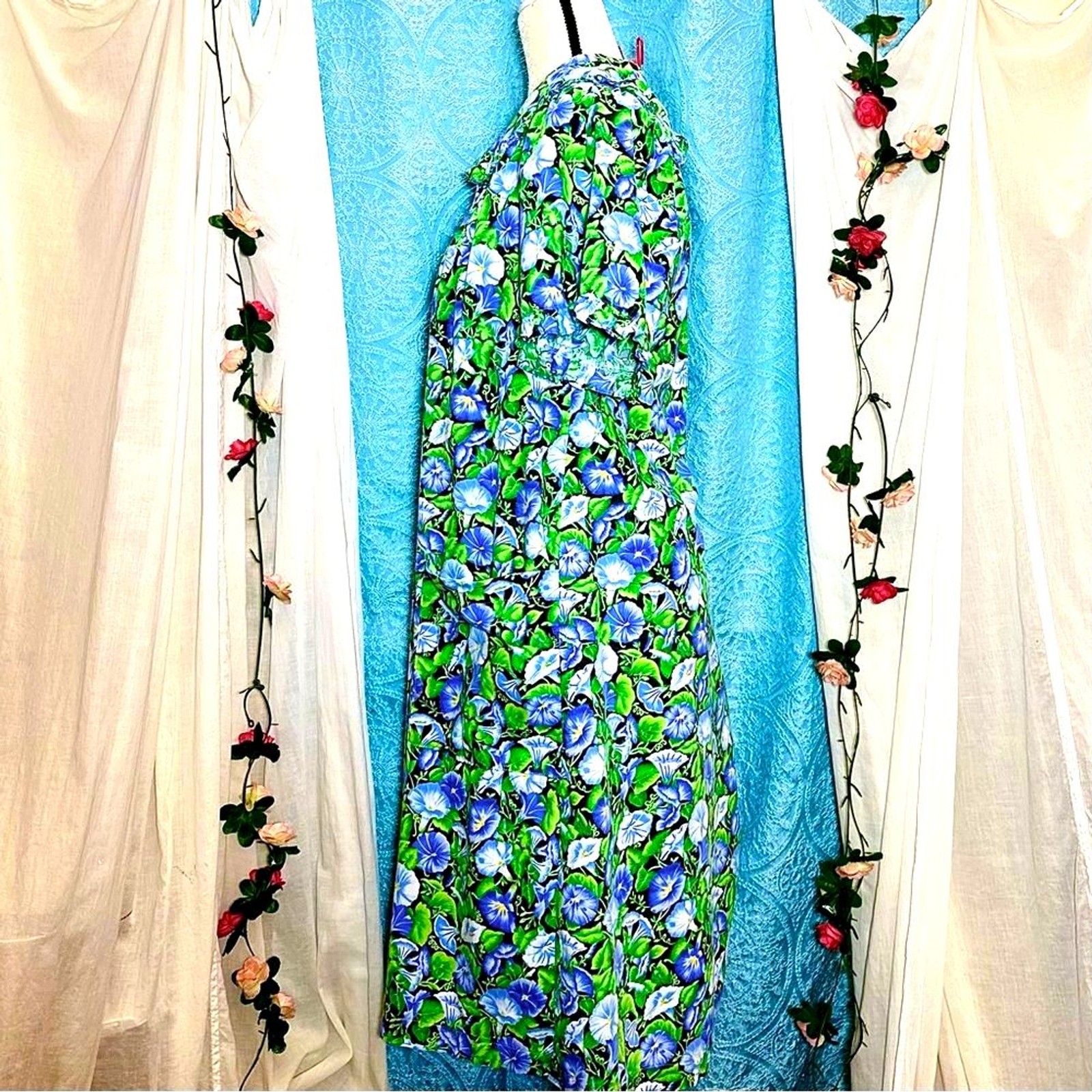 Vintage 70s Models Coat Floral Peter Pan Collar House Coat Grannycore Dress XL
