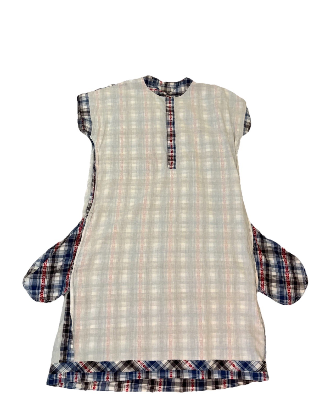 VTG Handmade Plaid Cross Stitch Embroidered Shift Dress House Dress Size MED