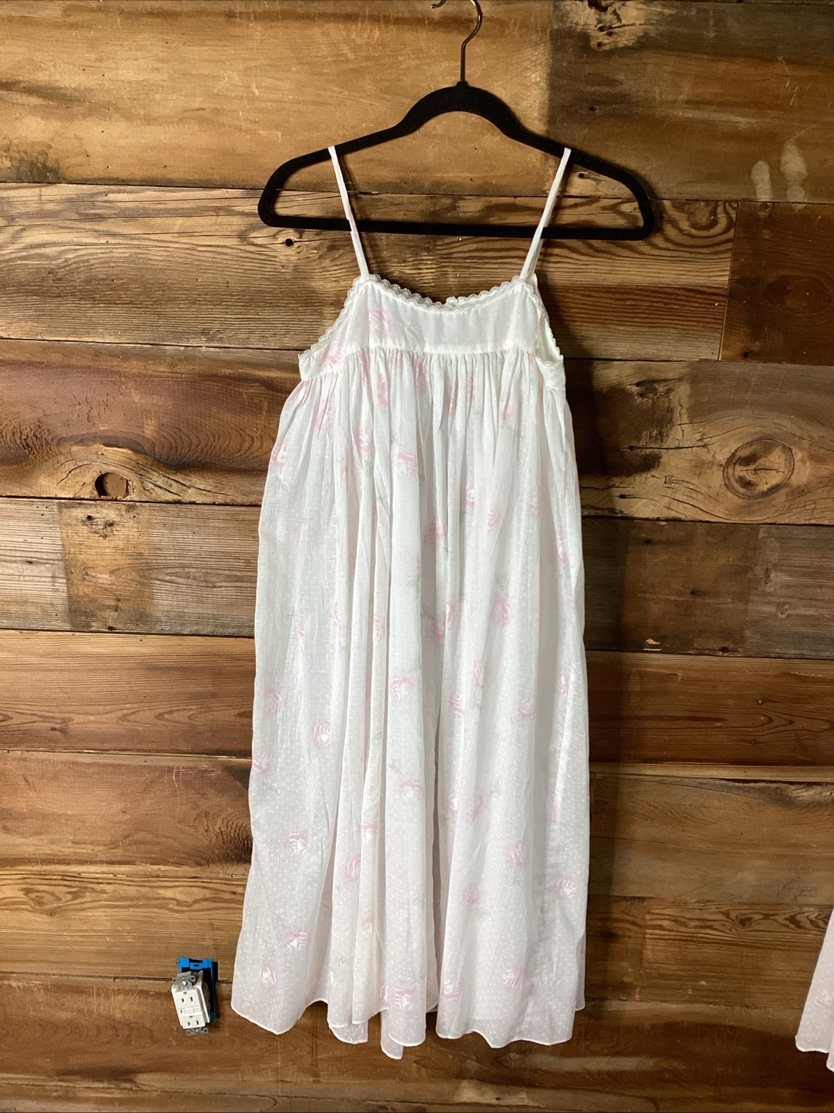 Vtg 85’ Eileen West Queen Anne&rsquo;s Lace Floral Cotton Sleeveless Nightdress PXS