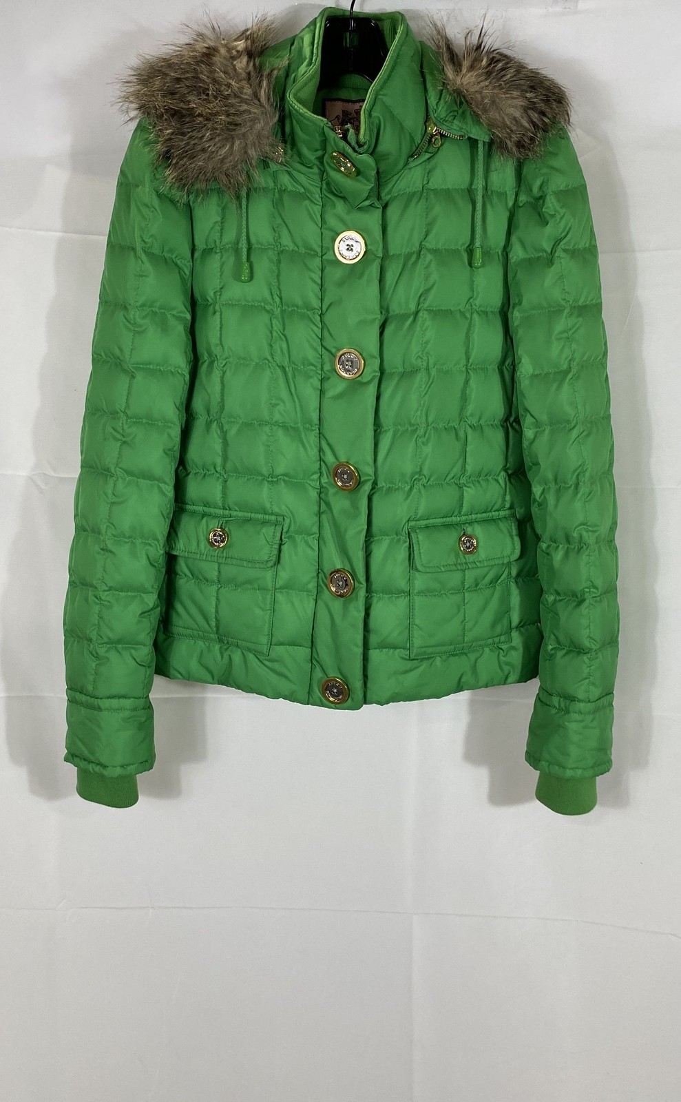 Vintage Y2K Juicy Couture Women&rsquo;s Green Quilted Down Puffer Jacket Hood Sz M