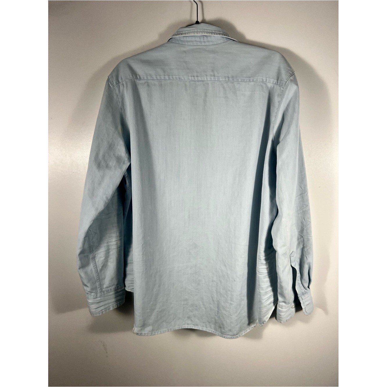 Frank & Eileen Famous Button Down Cotton Denim Distressed Splattered Shirt Sz L