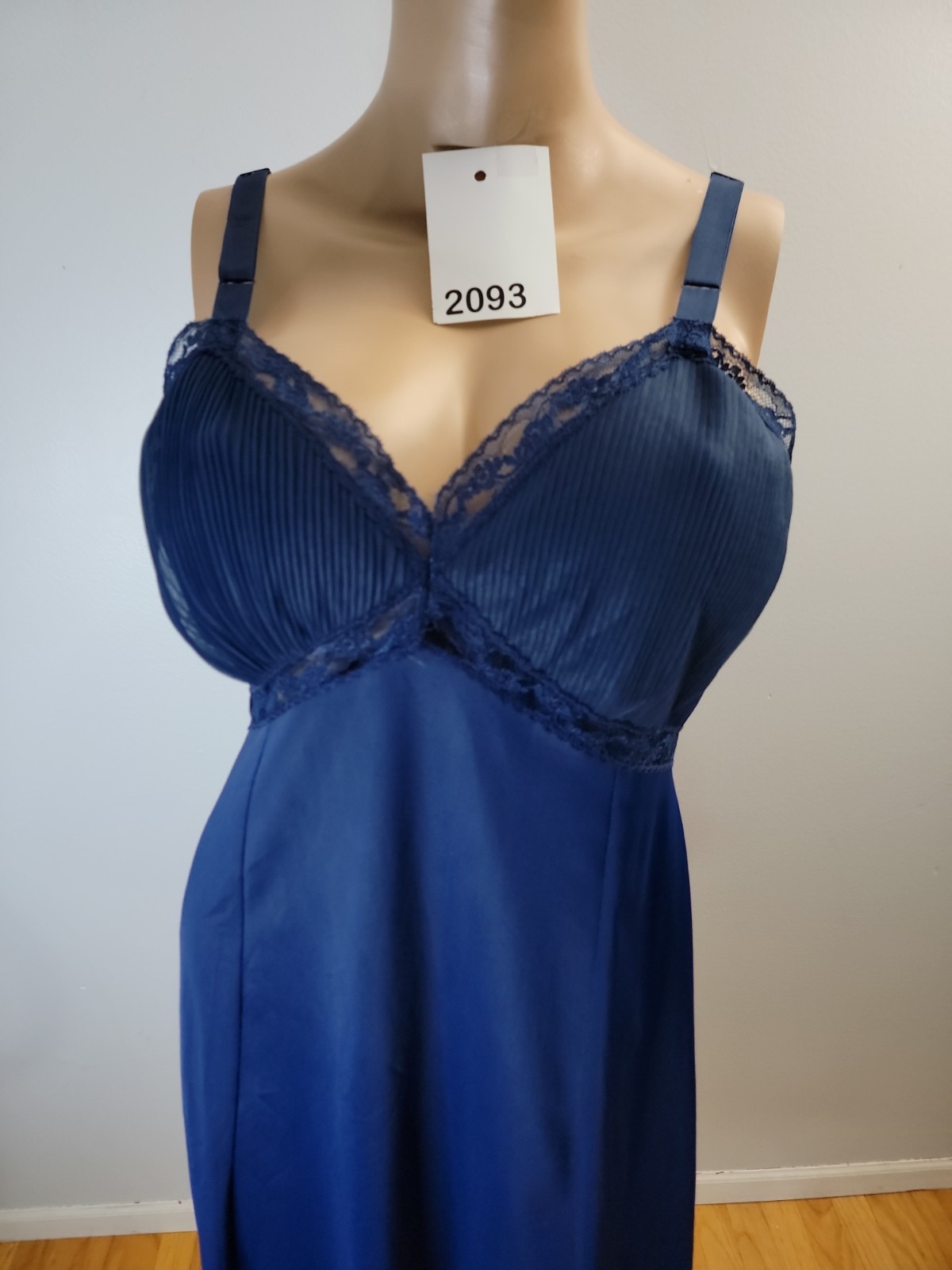 Vintage Charmode Tricot Nylon Navy Blue Full Slip Lace Detail Size 38