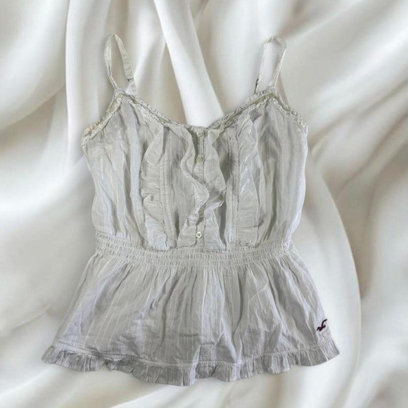Hollister white lace ruffle henley babydoll cami tank top Y2K vintage
