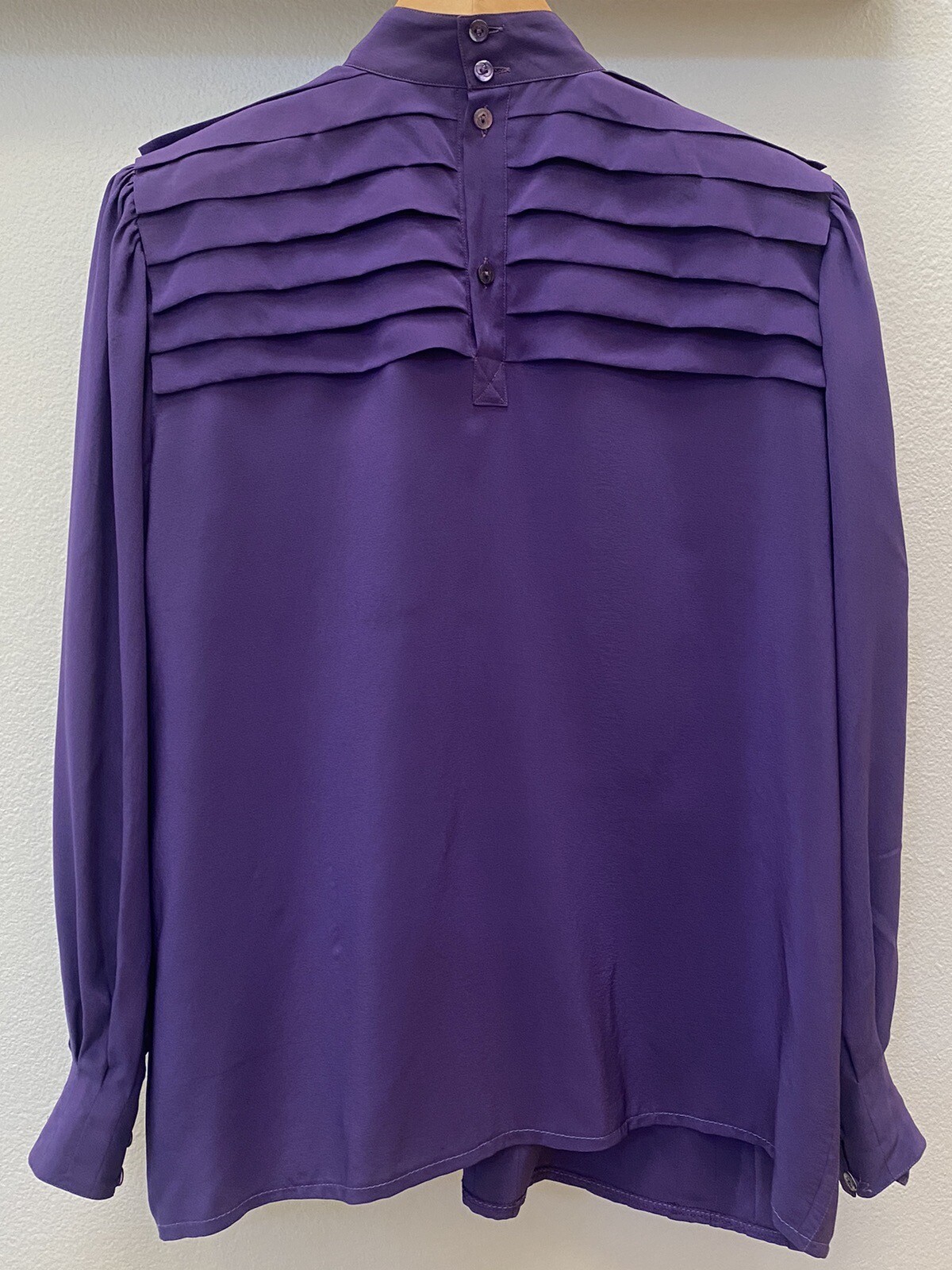GUCCI Authentic Vintage 80s Purple Silk Pleated L/S Lined Blouse Size 42 Italy