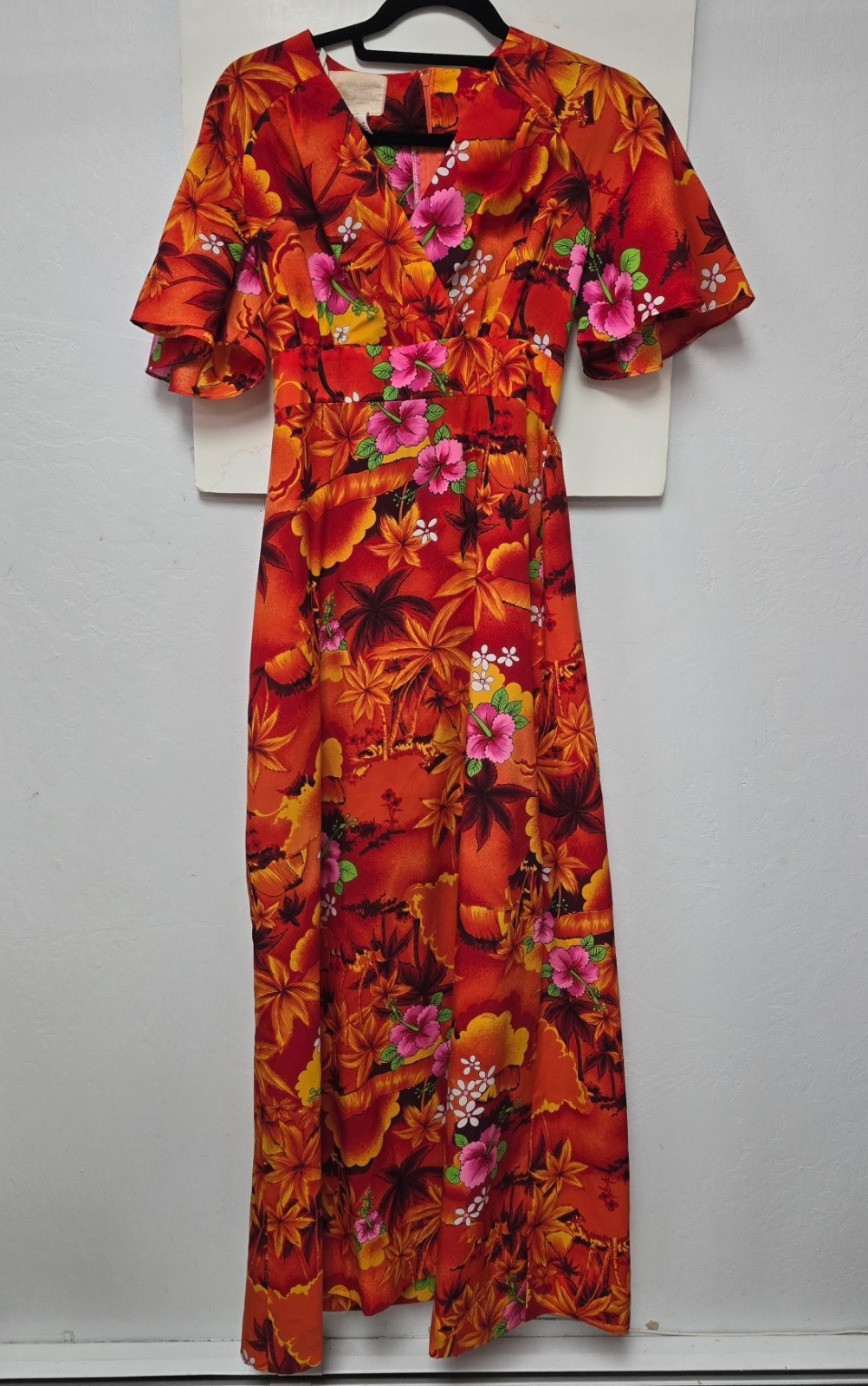 Vintage Royal Hawaiian Orange Floral Dress Made in Hawaii sz 12