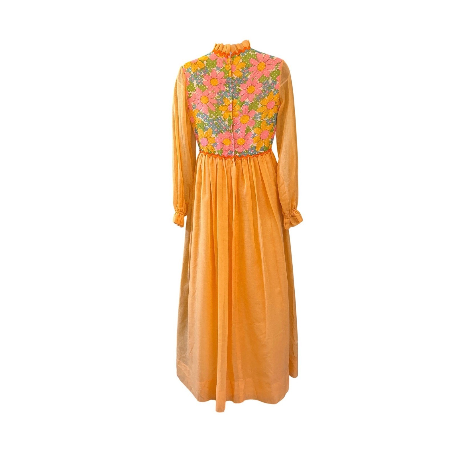 Vintage 70s Prairie Maxi Dress Orange Floral Yoke ILGWU Cottagecore Boho Groovy
