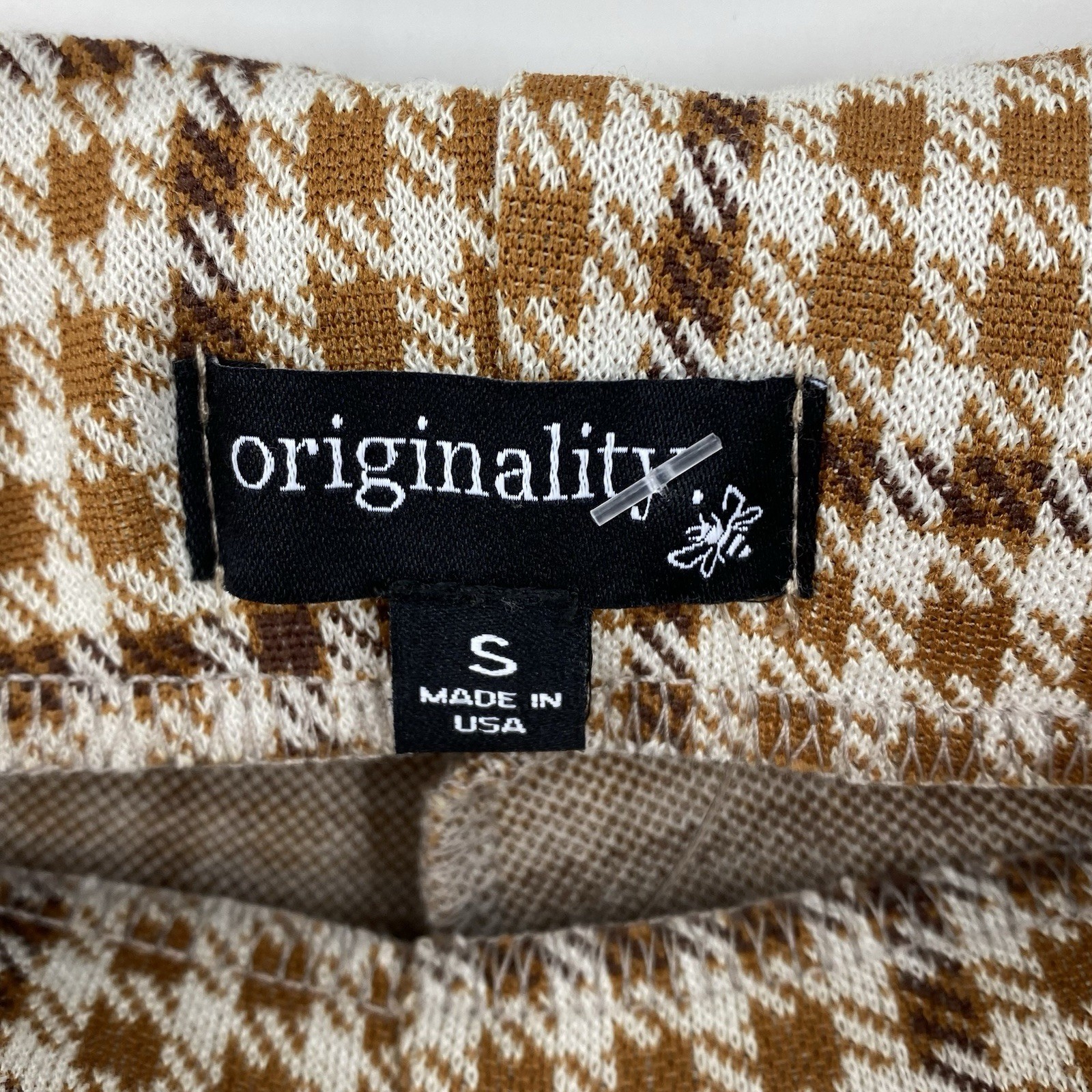 Originality Rust Brown Houndstooth Pull On Pants Size Small Stretch NWT