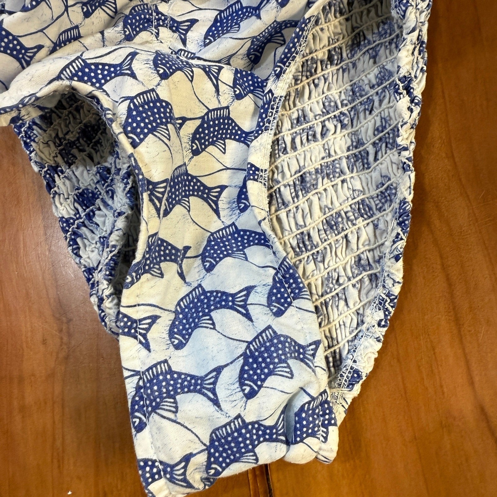 Vintage 60s 70s 1 Piece Swimsuit E-Stewart Beach Strapless Fish Cotton Ruched