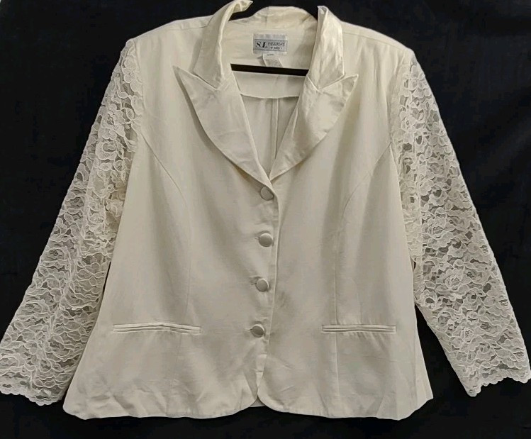 SL Fashions VTG Elegant Women Jacket Blouse Cream Lace Plus Size 22W USA