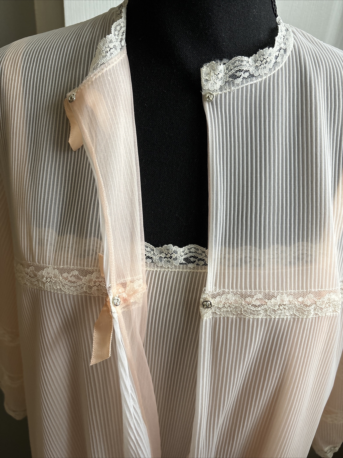 Vintage Van Raalte Gown Robe Set Double Chiffon Lace Medium Babydoll Peignoir