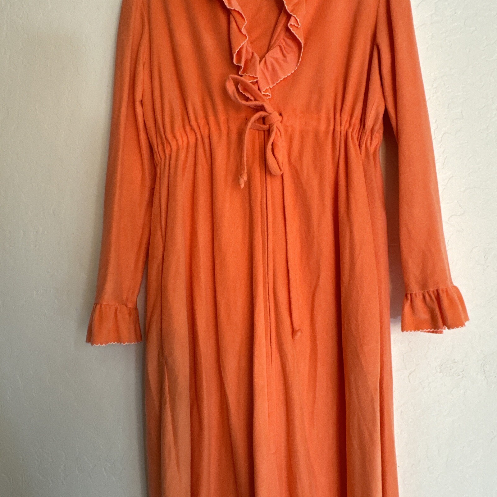 Loungees Robe Orange Size 12 See Measurements Zip Front Drawstring Waist MCM