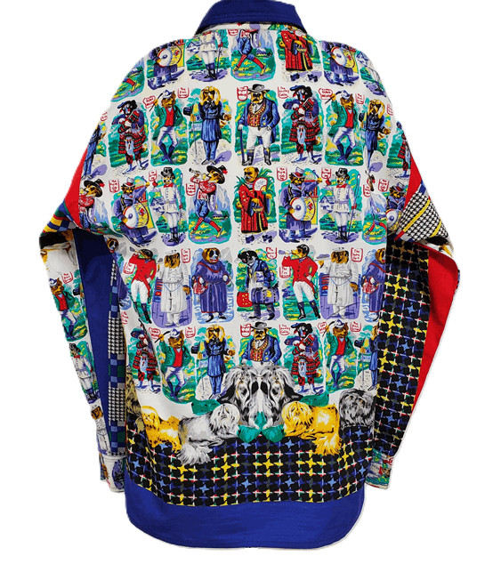 VTG VERSACE JEANS COUTURE Puppy Dog Novelty Print Circus Blouse Top Shirt S