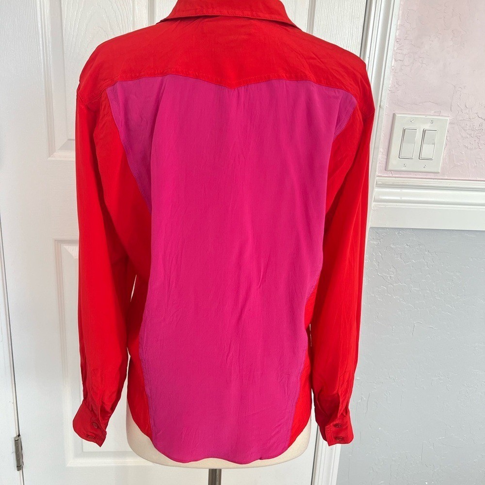 ESCADA 1980s Vintage 100% Color Block Shirt Button Up Long Sleeve Size 36