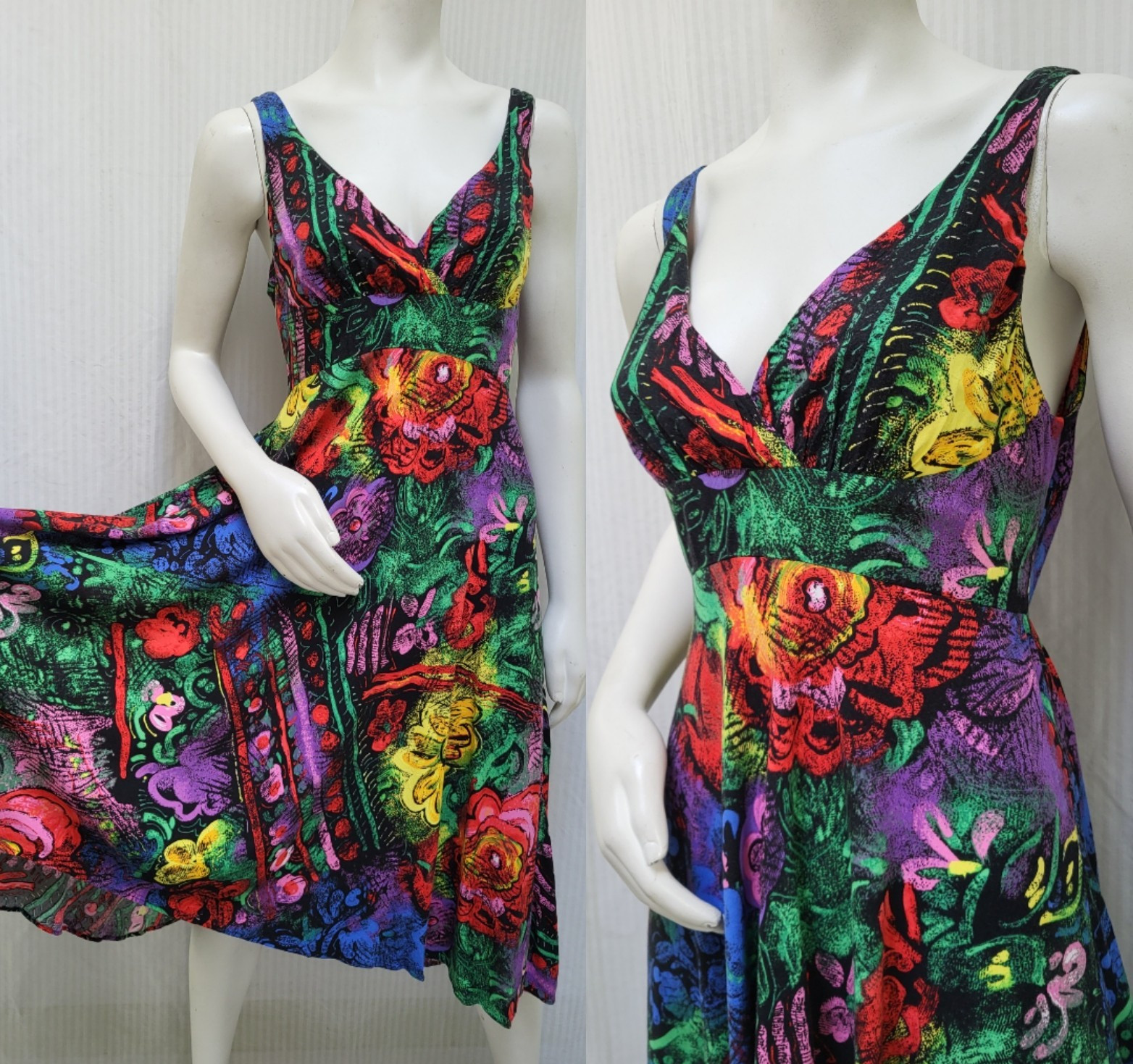 Vintage JAMS WORLD Florentine Multicolor Abstract Floral Midi Dress -Size M- EUC
